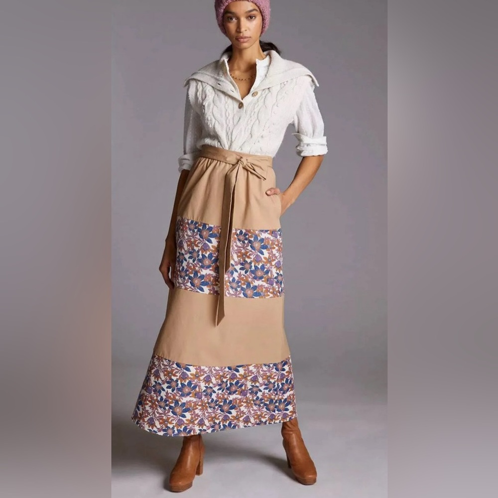 Anthropologie Jacquard Tiered Maxi Skirt